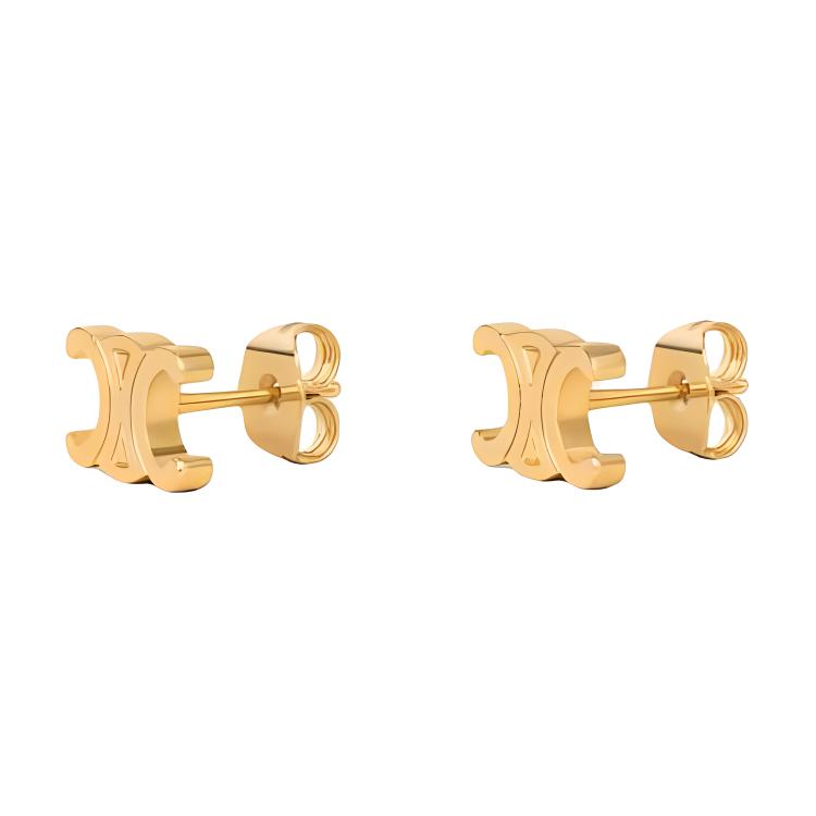 【CELINE】Triomphe stud long earrings brass with gold finish Women's Triomphe stud long earrings in brass with gold