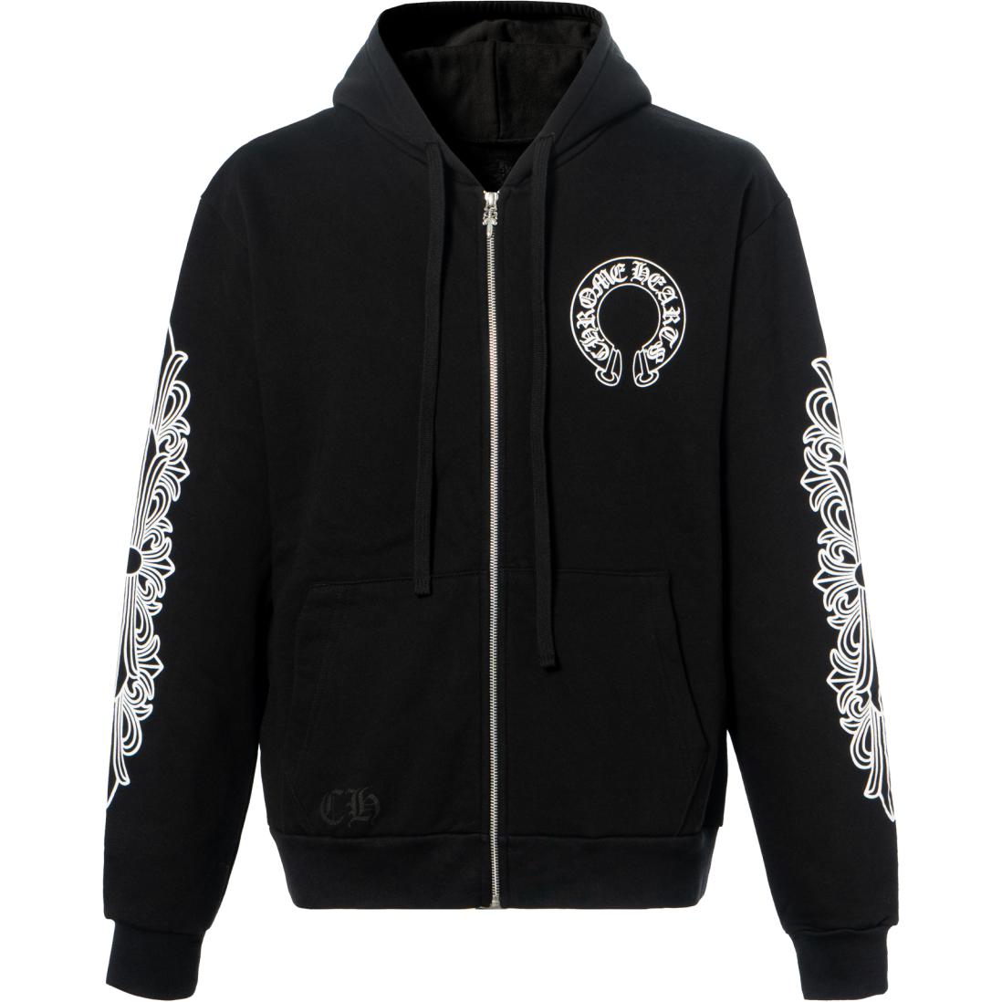 専用 Chrome Hearts Horseshoe Floral Fleece Buy Chrome Hearts Horseshoe Floral Cross Zip Hoodie 'Black