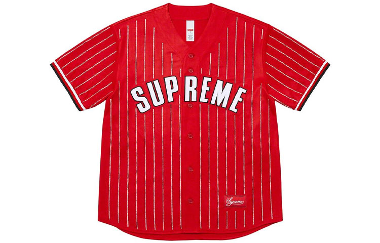 Supreme Rhinestone Stripe Baseball Jersey Black XL - POIZON