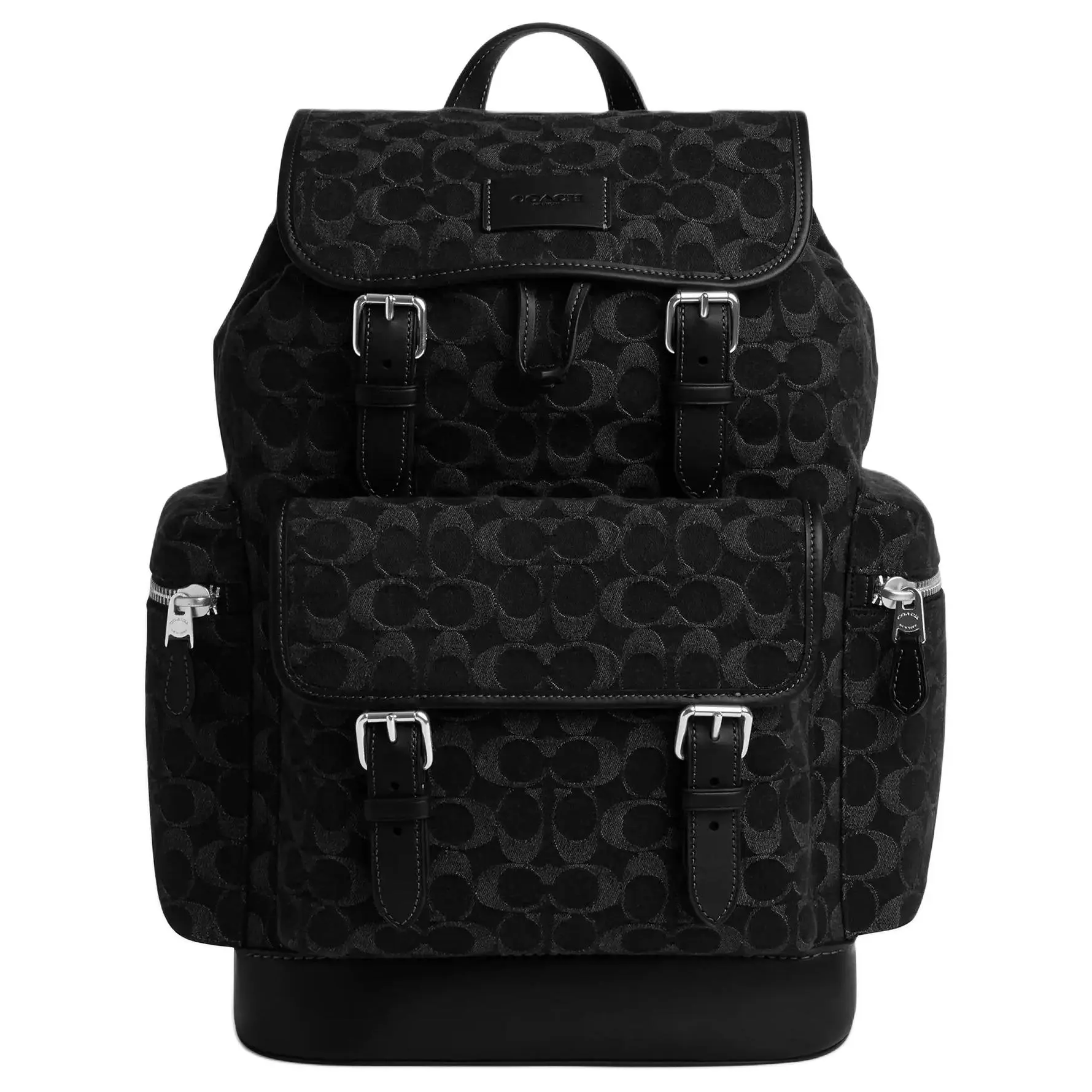 COACH Sprint Iconic Denim Backpack Large Size Men's Black - POIZON
