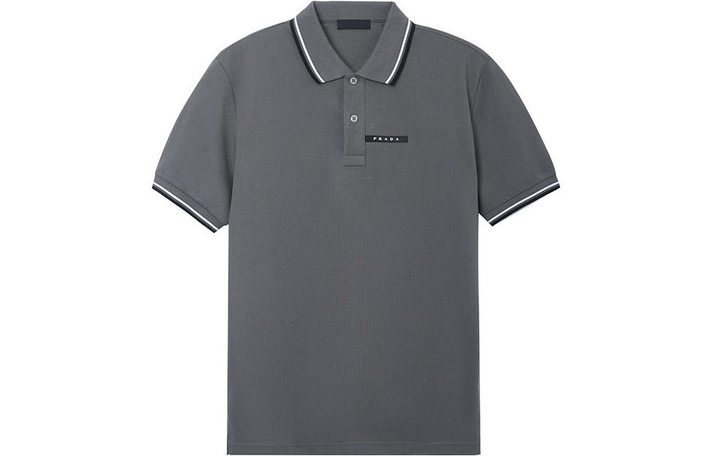 PRADA Men's Logo Patch Polo Shirt Gray - POIZON