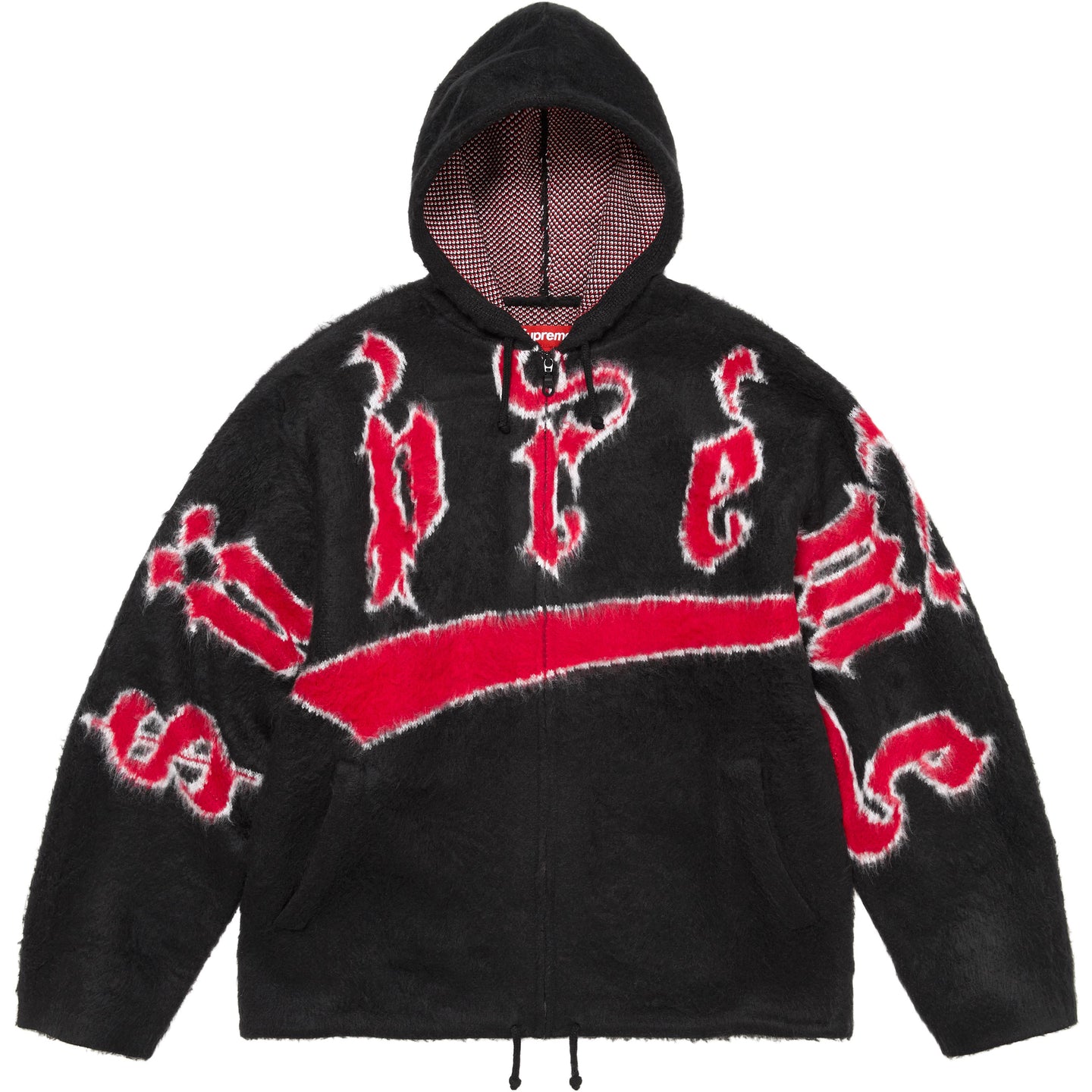 Supreme Accent Brushed Zip Up Hooded Sweater - POIZON