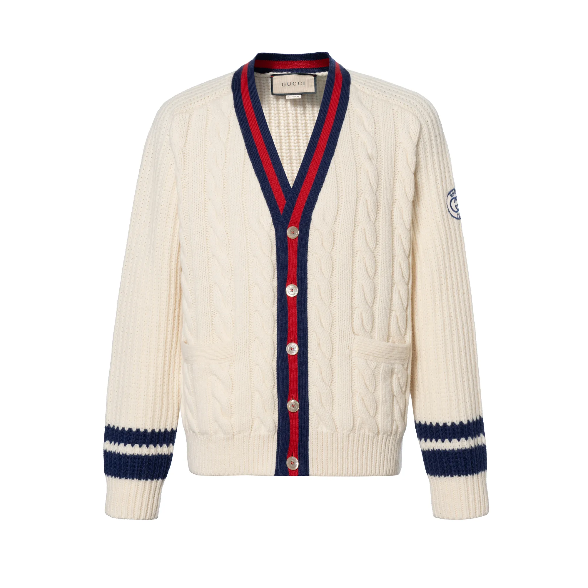 【送料&関税込】Gucci Striped Button-up Cardigan Gucci Web-stripe button-up Cardigan | Blue | FARFETCH