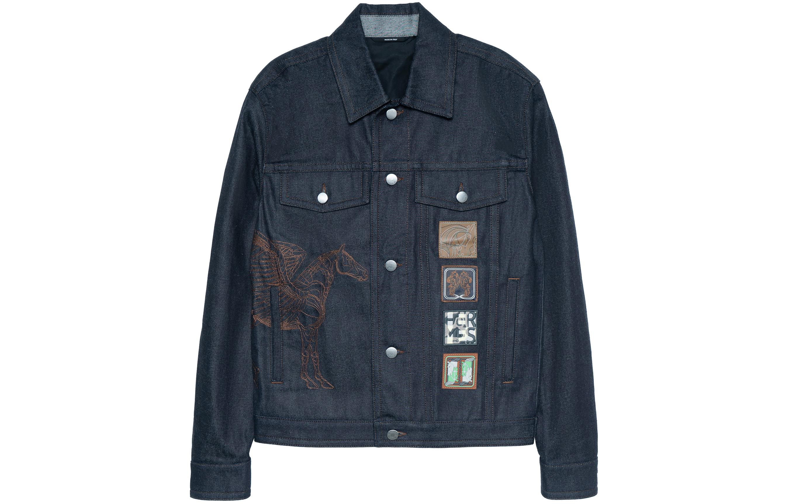 HERMES SS23 Denim Jacket Men's Navy Blue - POIZON