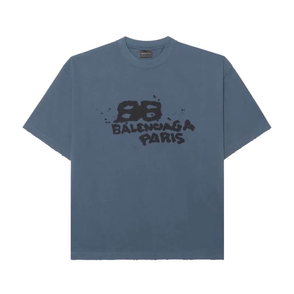 ★Balenciaga★ Large fit ロゴ 半袖 Tシャツ washed blue ★ BALENCIAGA バレンシアガ 23SS × adidas アディダス ロゴ刺繍