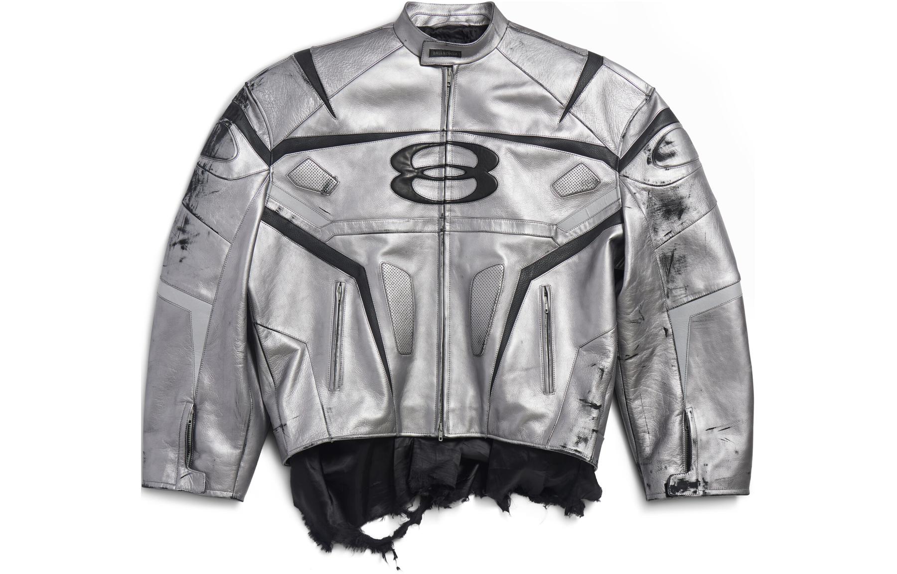 Balenciaga SS24 Leather Jacket Loose Fit Style Unisex Silver