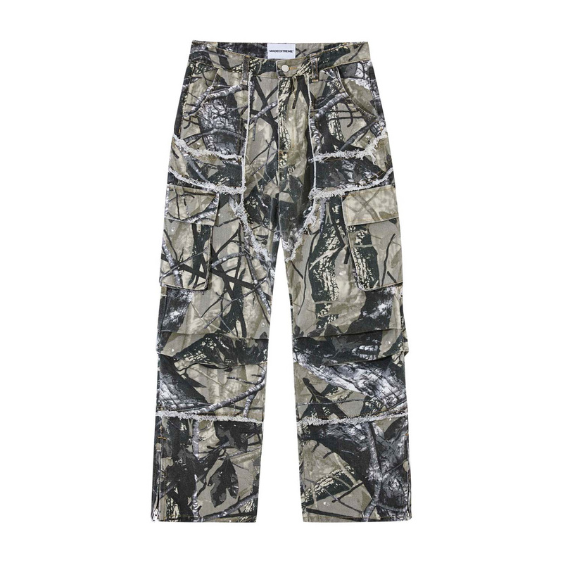 【SATIIIZ】Feren Camo Curved Pants MADE EXTREME Casual Pants Unisex Camouflage White - POIZON