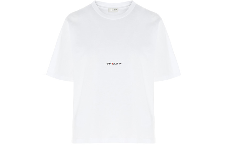 【関税&送料込】Saint Laurent Reverse Logo Printed Cotton T- Saint Laurent Reverse logo-print Cotton T-shirt | Blue