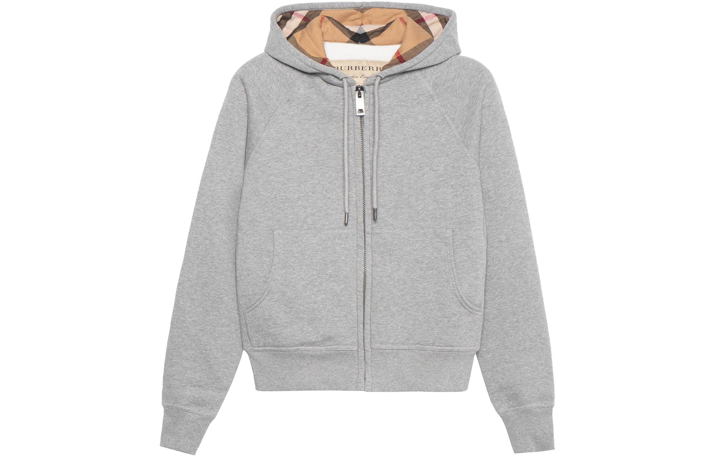Burberry Women'ss Zip-Up Hooded Fleece Sweatshirt Gray - POIZON