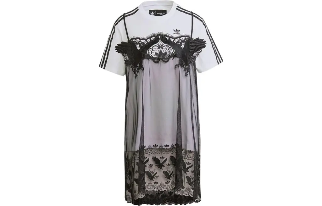 adidas lace t shirt dress adidas Originals Lace Trim Short Sleeve Tee Dress Black