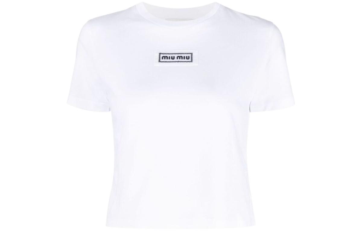 Miu Miu logo-embroidered Cotton T-shirt | White | FARFETCH