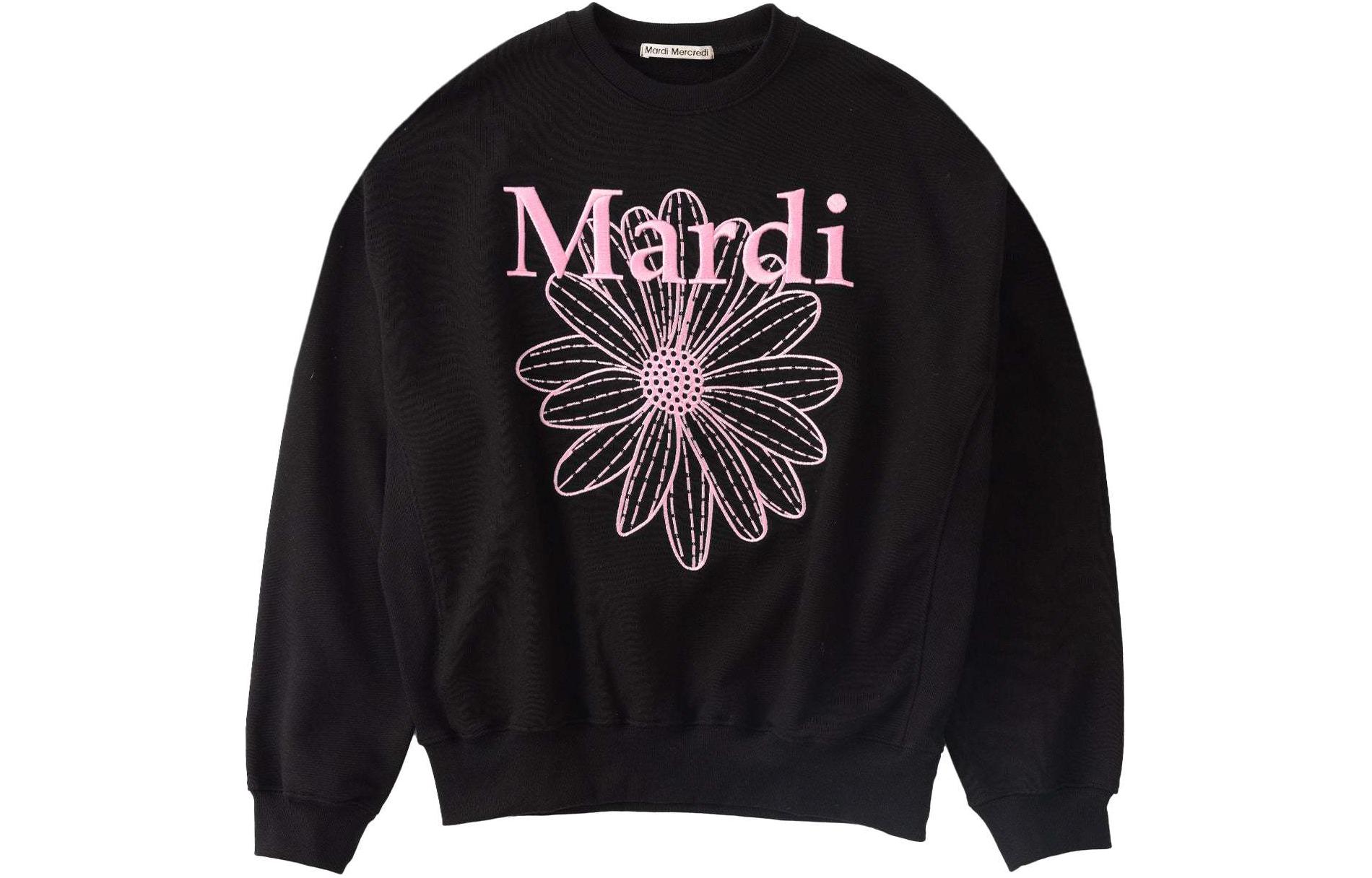 ●Mardi Mercredi●UNISEX SWEATSHIRT NEEDLEWORK_OATMEAL BLACK Mardi Mercredi Sweatshirt Flowermardi Needlework Oatmeal