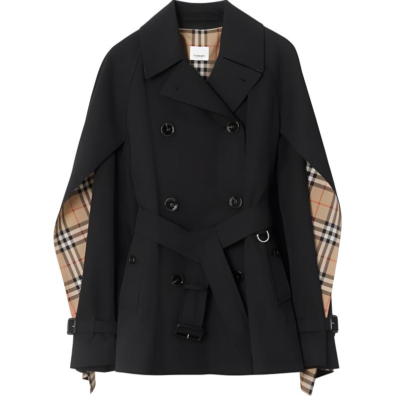 Burberry Cape-Sleeve Cropped Belted Trench Coat - POIZON