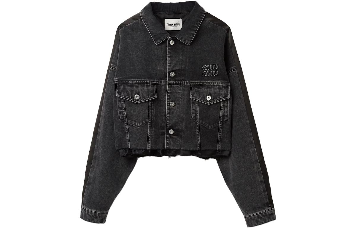 ジャケット MIU MIU DENIM JACKETS NERO Black Black Denim Blouson Jacket | Miu Miu