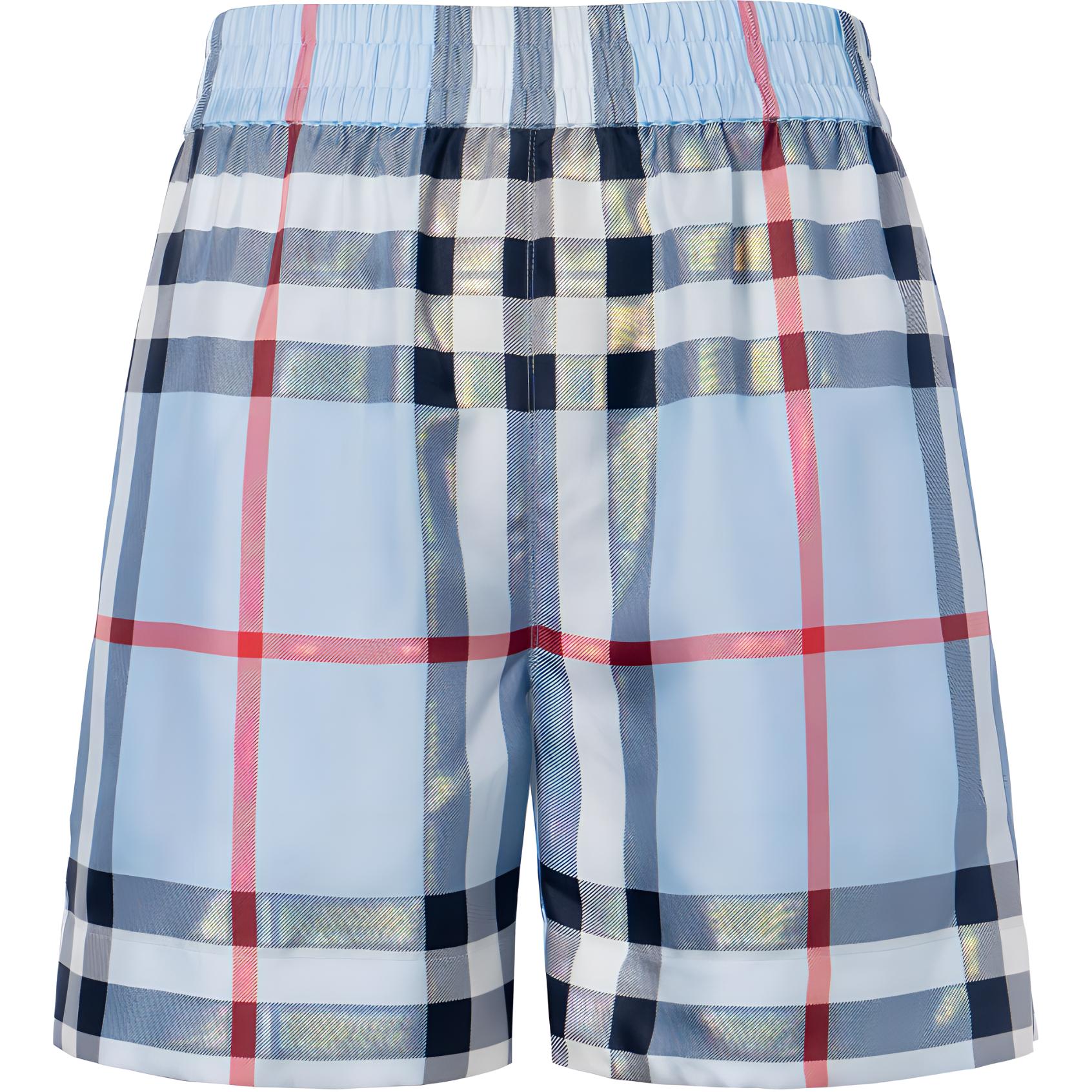 Burberry Check-Pattern Silk Shorts Blue - POIZON