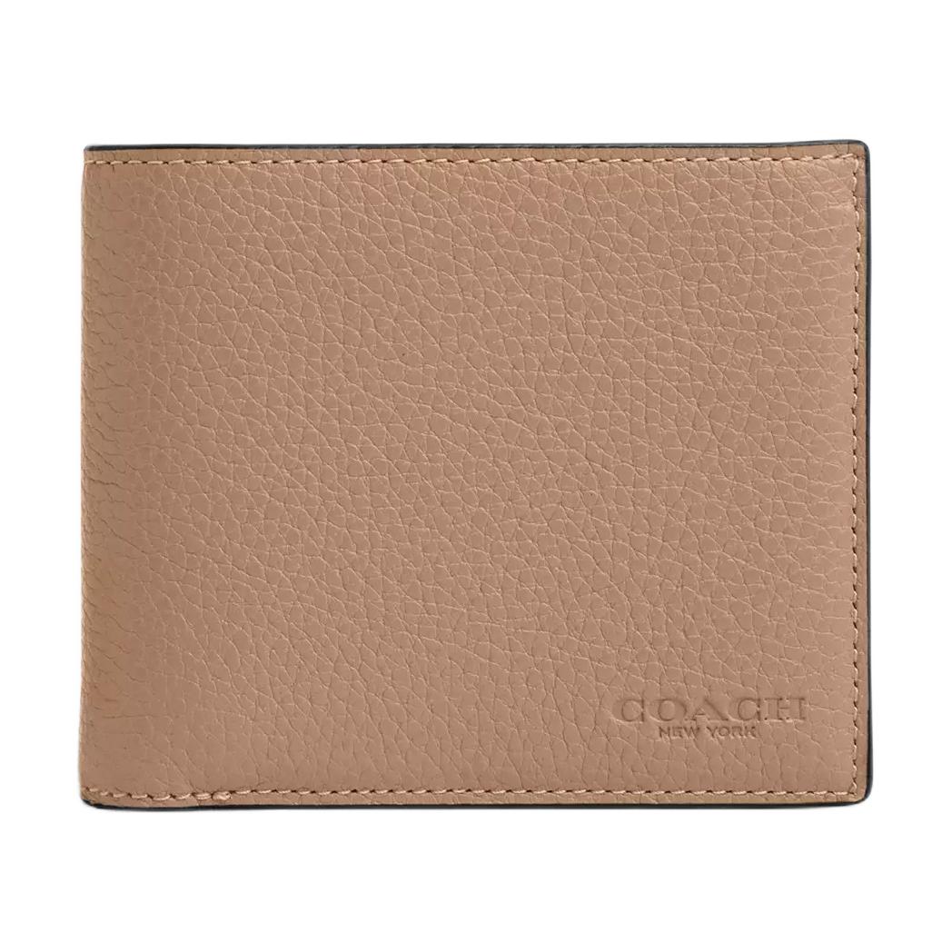 COACH 3 in 1 Wallet Pebble Leather Wallet Mini Men's Taupe