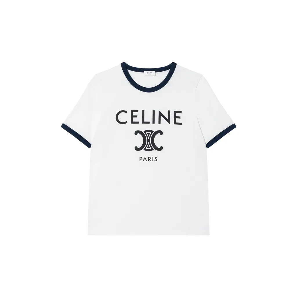 CELINE T-Shirt 'Off White/Navy/Black' L Without Shopping Bag