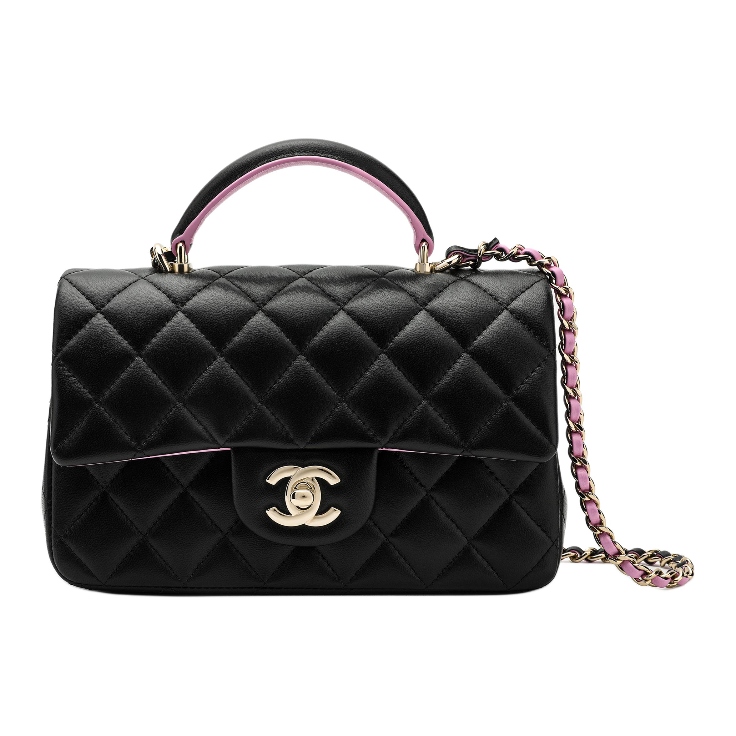 CHANEL Mini Classic Flap Bag With Handle Black/Pink AS2431