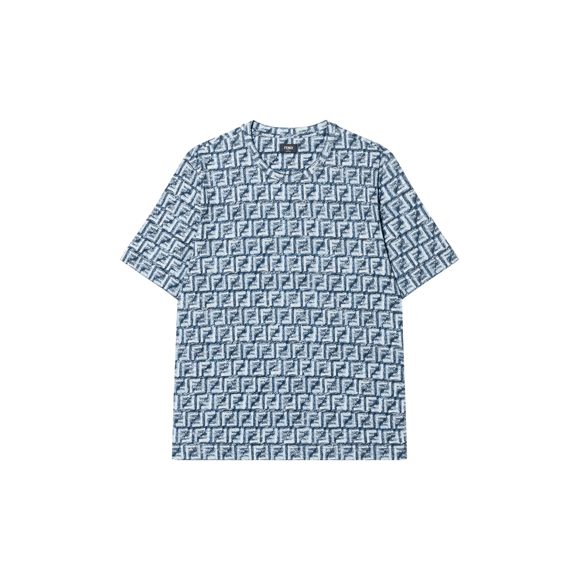 Tシャツ・カットソー FENDI FF COTTON BLEND KNITTED T-SHIRT T-Shirt Cotton Blue | Fendi