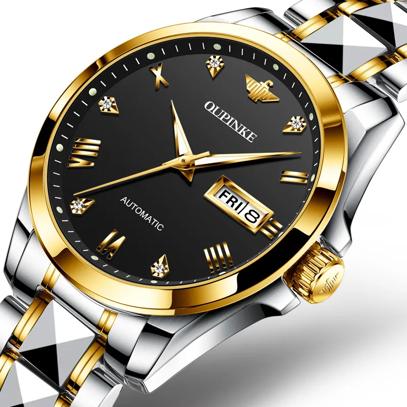Oupinke Gaias Collection Watch Couple's 1 Pair Mechanical Movement Stainless Steel Watchband Watch Unisex White Dial-6
