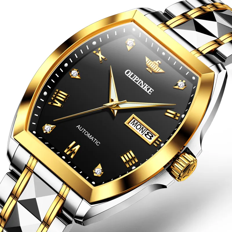 Oupinke Gaias Collection Mechanical Movement Stainless Steel Watchband Watch Men's Watches Black Dial-14