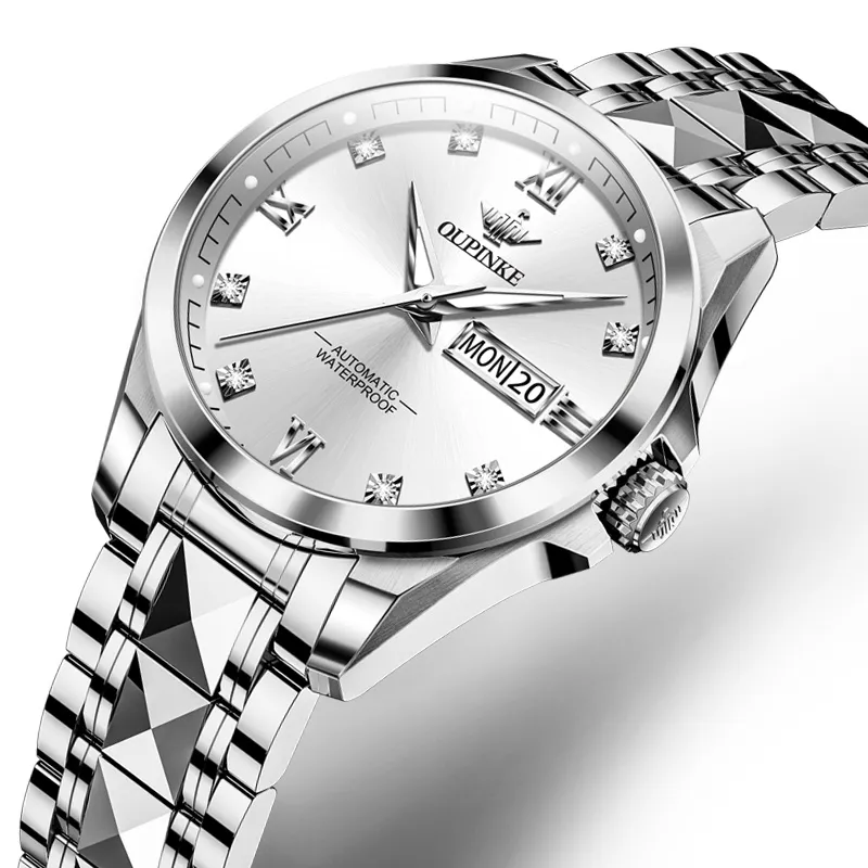 Oupinke Fashionable Versatility Elegance Mechanical Movement Watch Women's Watch White Dial-2