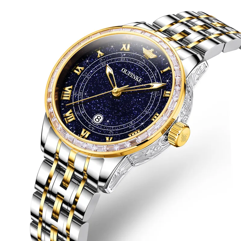 Oupinke Starry Sea Collection Mechanical Movement Stainless Steel Watchband Watch Women's Watch Blue Dial-1
