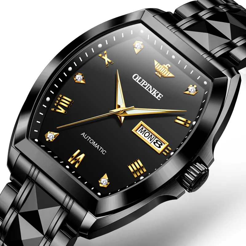 Oupinke Gaias Collection Mechanical Movement Stainless Steel Watchband Watch Men's Watches Black Dial-1