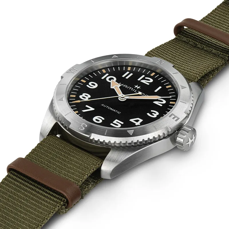 HAMILTON Khaki Field Series Automatic Mechanical Movement Unisex Watch 37mm Black Dial Stainless Steel Case Nylon Strap-2