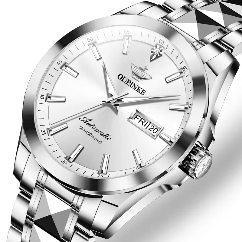 Oupinke Gaias Collection Mechanical Movement Stainless Steel Watchband Watch Men's Watches White Dial-22