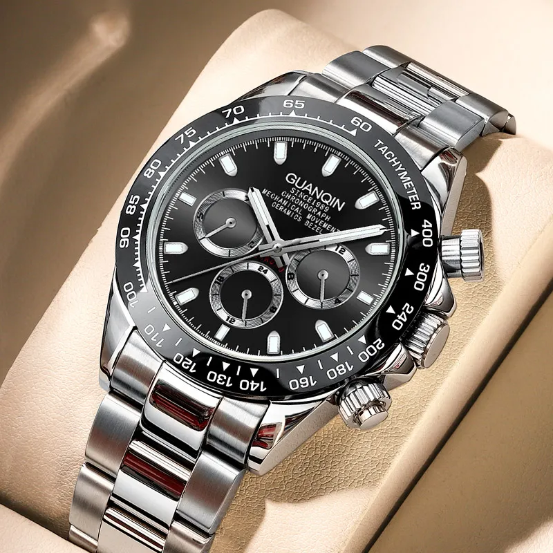 GUANQIN GUANQIN GJ16302 Mechanical Movement Stainless Steel Watchband Watch Men's Watches Black Dial-1