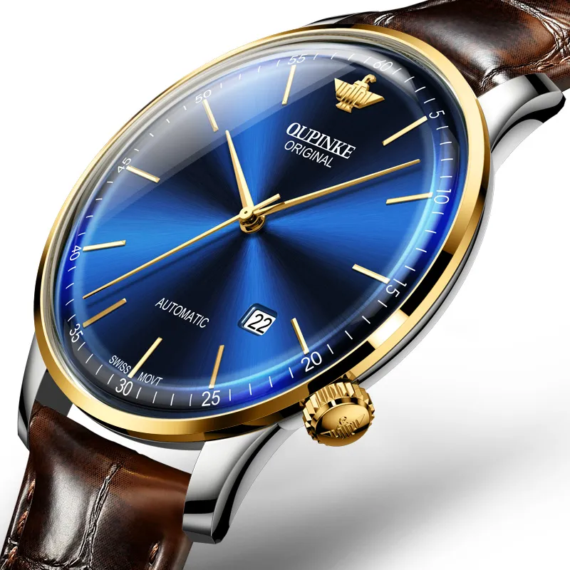 Oupinke Balmont Collection Extra Thin Mechanical Movement Leather Strap Watch Men's Watches White Dial-27