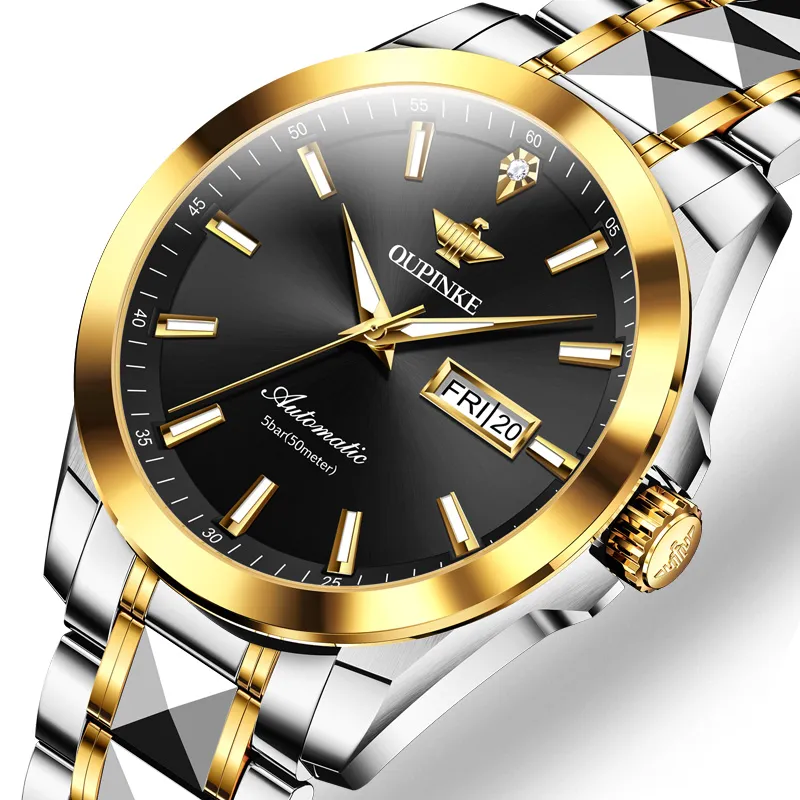 Oupinke Gaias Collection Mechanical Movement Stainless Steel Watchband Watch Men's Watches White Dial-8