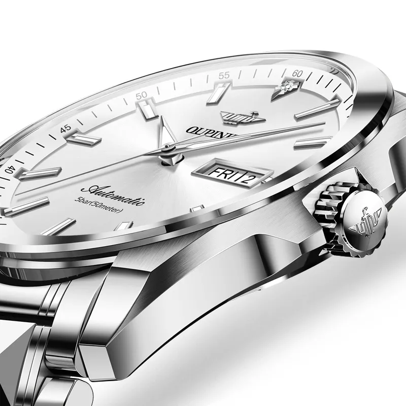 Oupinke Gaias Collection Mechanical Movement Stainless Steel Watchband Watch Men's Watches White Dial-23