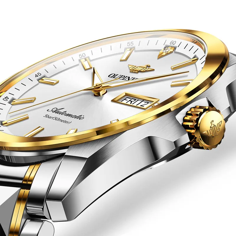 Oupinke Gaias Collection Mechanical Movement Stainless Steel Watchband Watch Men's Watches White Dial-2