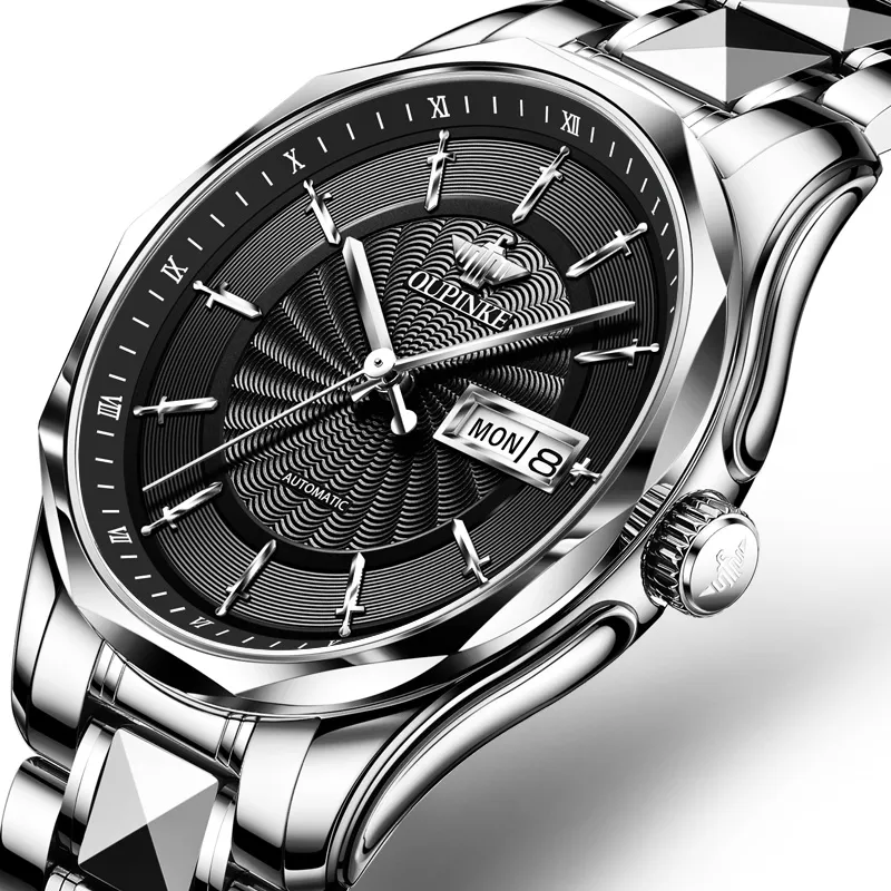 Oupinke Watch Couple's 1 Pair Mechanical Movement Stainless Steel Watchband Watch Unisex White Dial-15