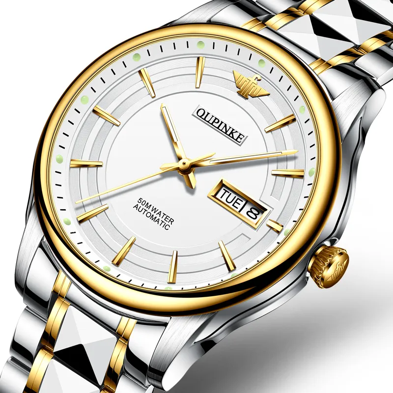 Oupinke Mechanical Movement Stainless Steel Watchband Watch Men's Watches White Dial-4