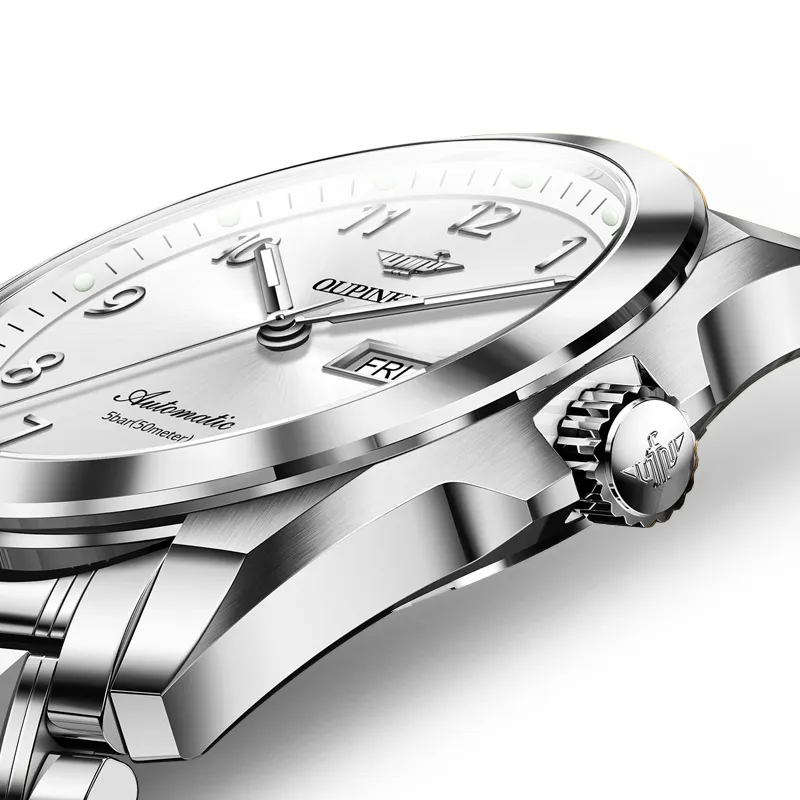 Oupinke Watch Couple's 1 Pair Mechanical Movement Stainless Steel Watchband Watch Unisex White Dial-3