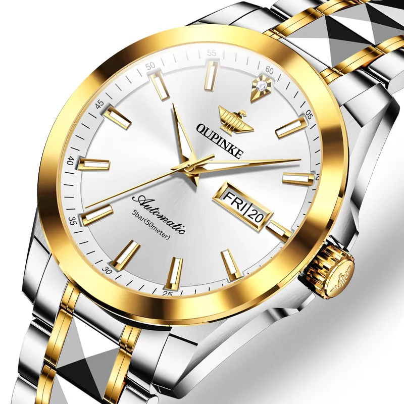 Oupinke Gaias Collection Mechanical Movement Stainless Steel Watchband Watch Men's Watches White Dial-1