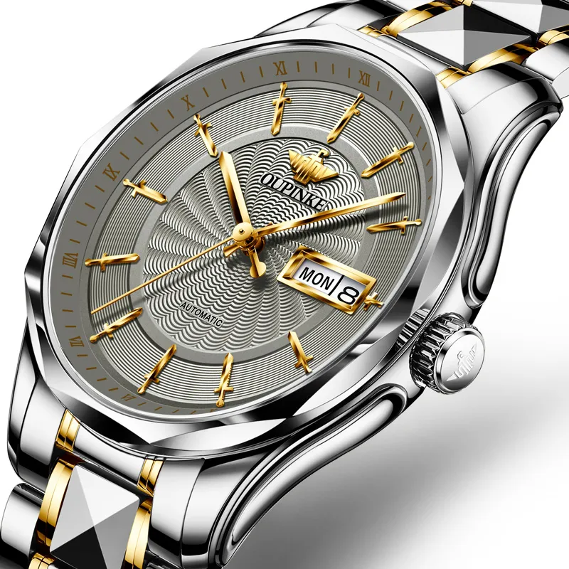 Oupinke Watch Couple's 1 Pair Mechanical Movement Stainless Steel Watchband Watch Unisex White Dial-6