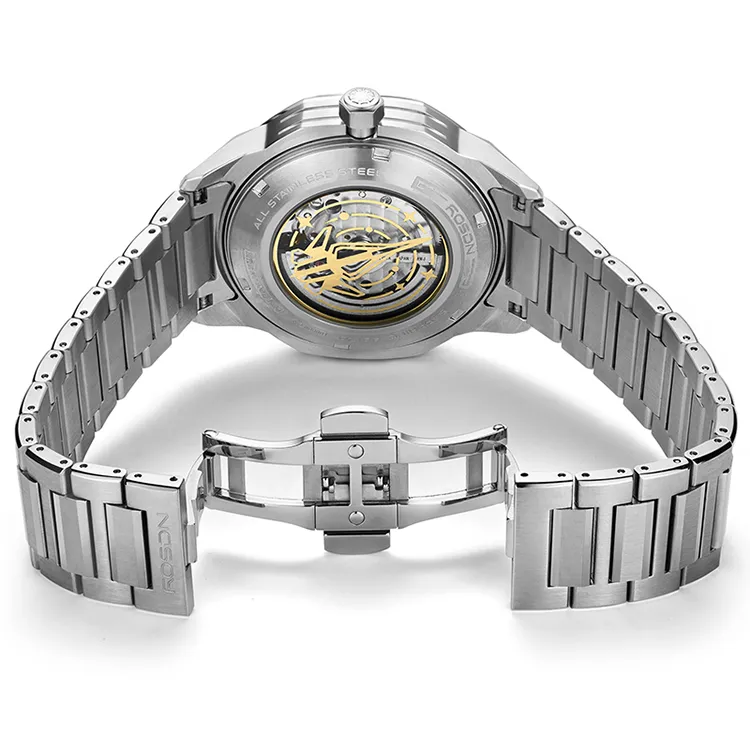 ROSDN Fearless Collection Men's Watch Mechanical Movement Stainless Steel Watchband Watch Men's Watches Black Dial-9