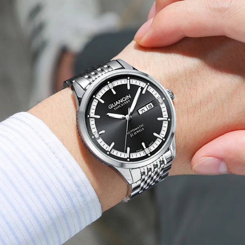 GUANQIN GUANQIN GJ16215-G Mechanical Movement Stainless Steel Watchband Watch Men's Watches Black Dial-4