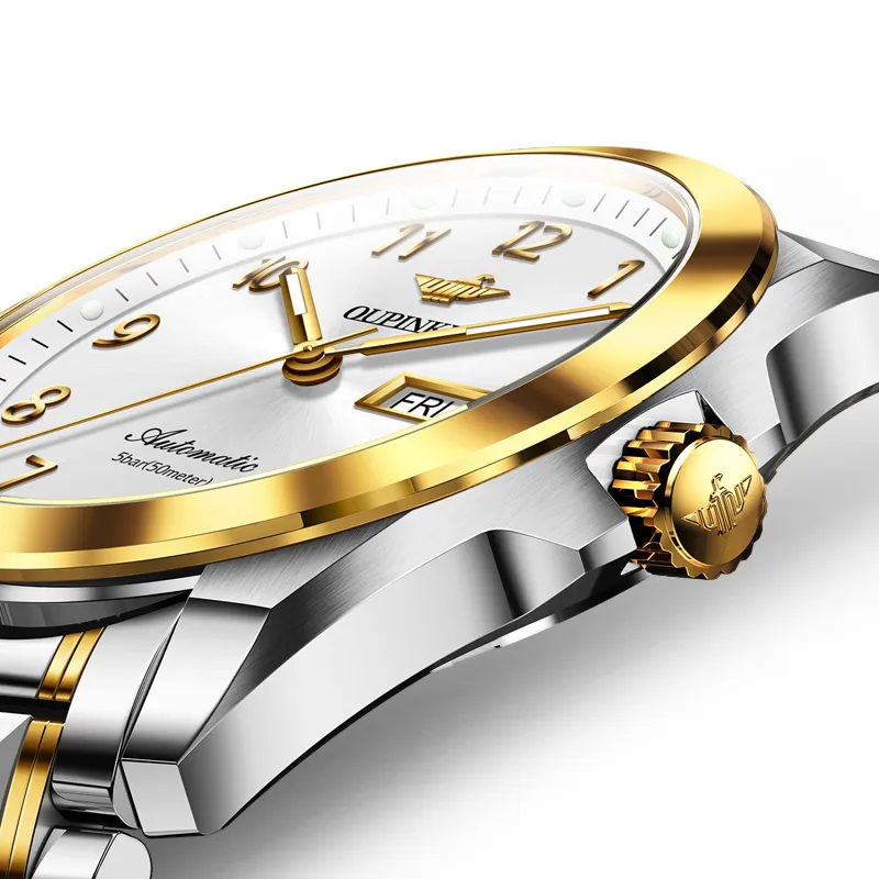 Oupinke Watch Couple's 1 Pair Mechanical Movement Stainless Steel Watchband Watch Unisex White Dial-11