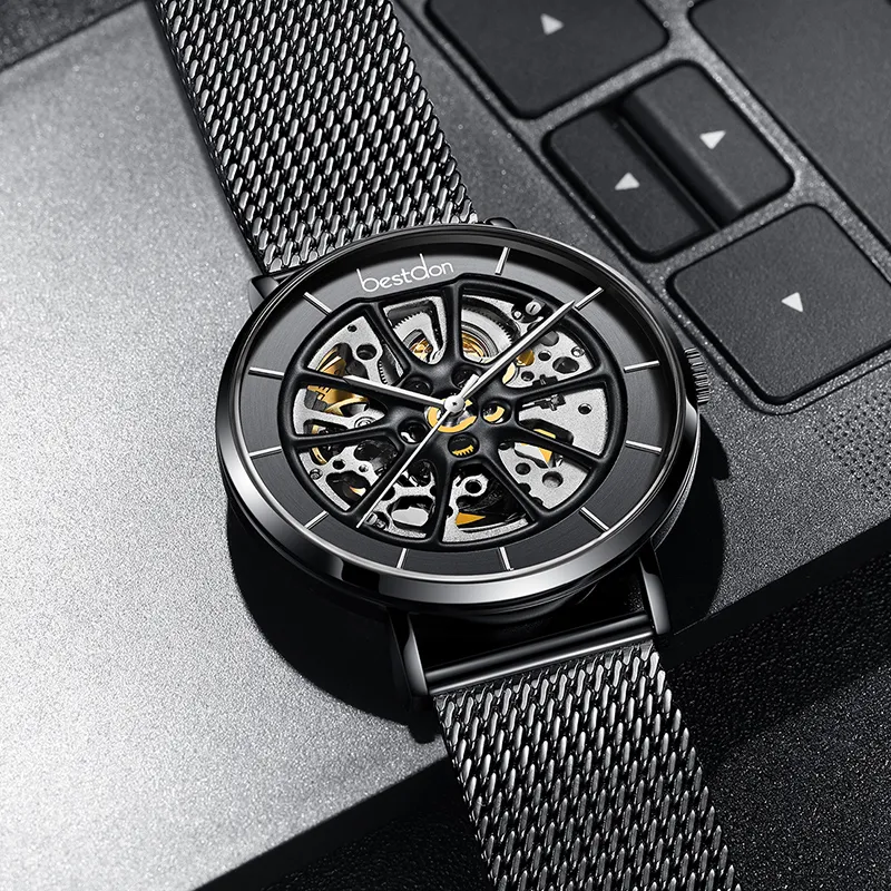 Bestdon Automatic Mechanical Movement Stainless Steel Watchband Watch Men's Watches Black Dial-1