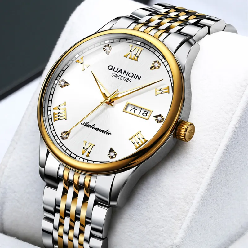 GUANQIN GJ16136.JGD Mechanical Movement Stainless Steel Watchband Watch Men's Watches Silver Dial-1