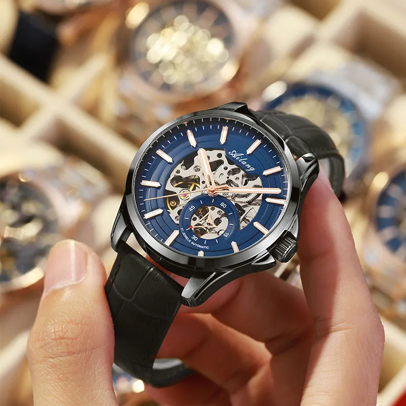 AILANG Automatic Mechanical Movement Genuine Leather Strap Watch Men's Watches White Dial-19