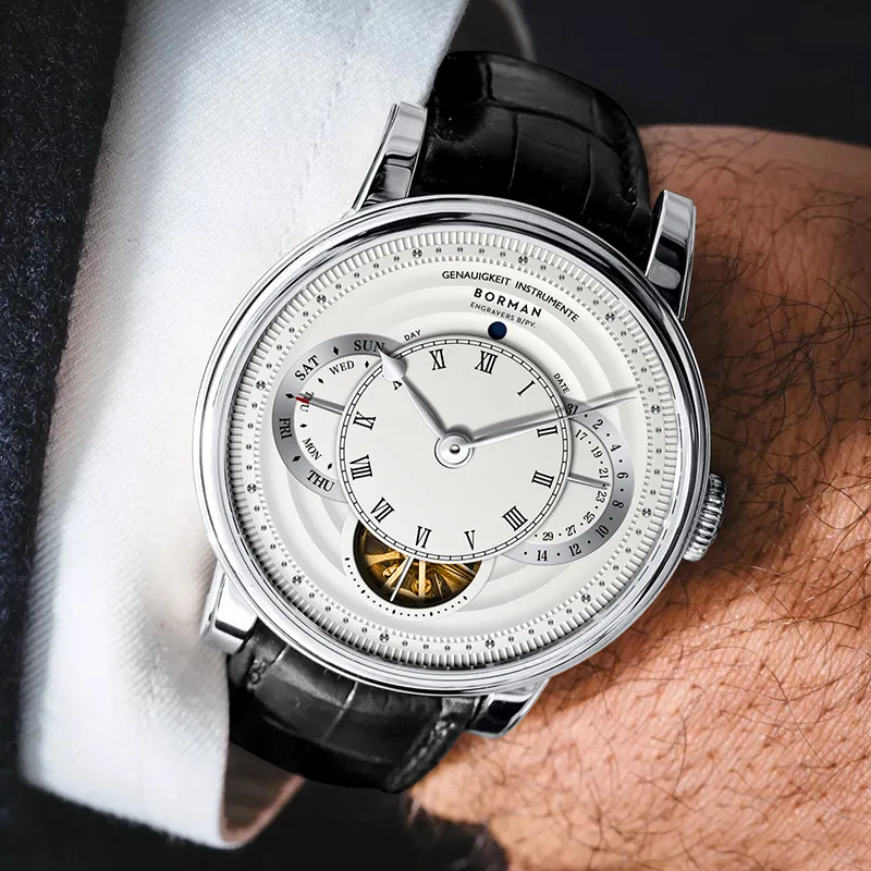 BORMAN Automatic Mechanical Movement Genuine Leather Strap Watch Men's Watches Black Dial-9