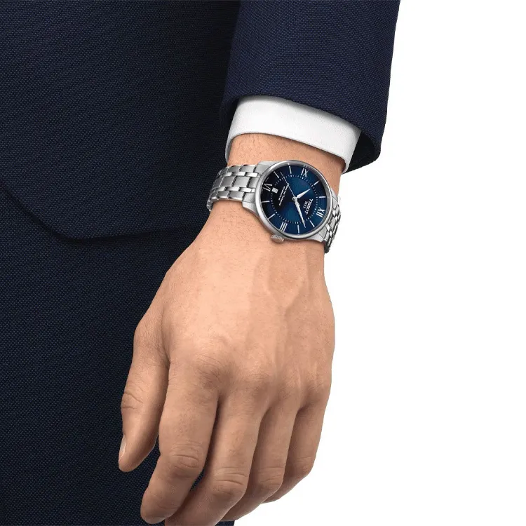 TISSOT Automatic Mechanical Movement Unisex Watch 39mm Blue Dial Stainless Steel Case Stainless Steel Watchband-4