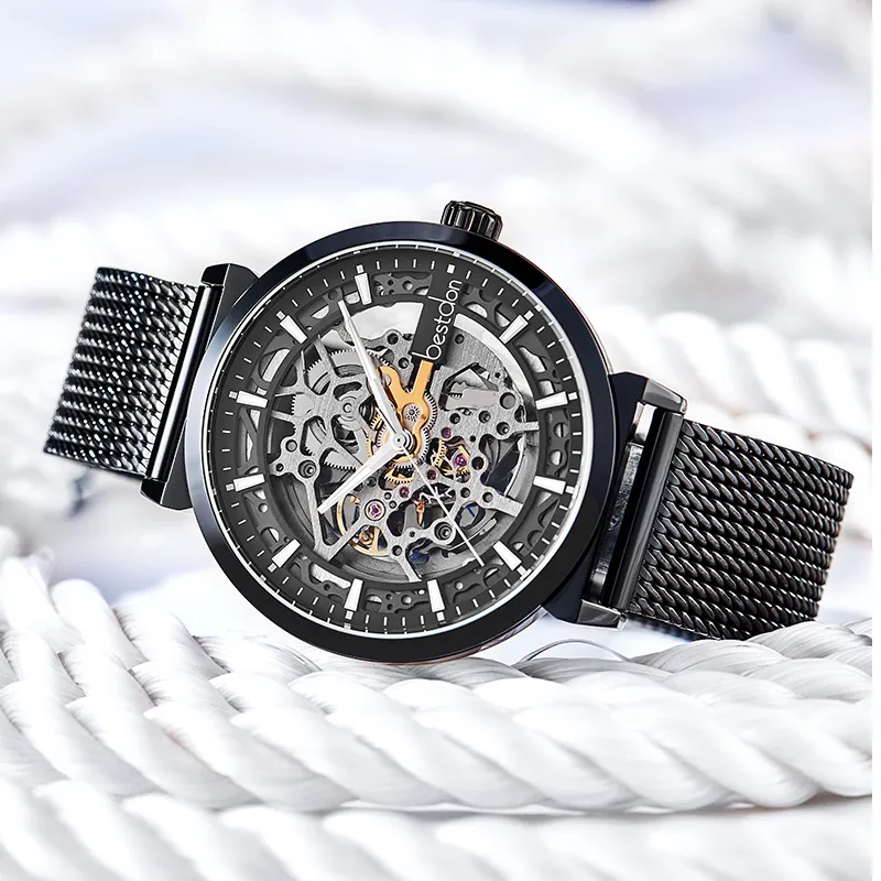 Bestdon Automatic Mechanical Movement Stainless Steel Watchband Men's Watches Black Dial-1