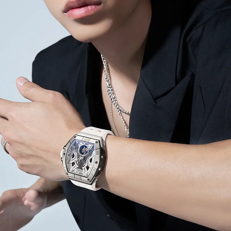 BONEST GATTI Automatic Mechanical Movement Rubber Strap Watch Men's Watches White Dial-2